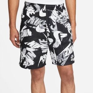 Nike Sportswear Club Fleece All Over Printed Shorts in Black and White Size S